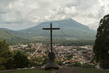 Cerro de la Cruz over Guatemala valley opposing volcano Agua