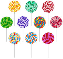 Vector Set Of Colorful Round Lollipop On White Background.
