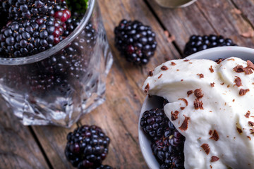 Poster - Cup of fresh natural blackberries with whipped cream