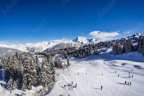 Sun on the ski slopes in Courchevel, Savoy French Alps Tableau sur Toile