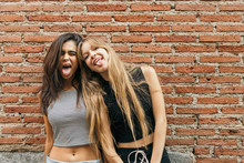 Two young crazy girls having fun