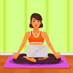 Wall Mural - Vector illustration of a girl yoga in the lotus position