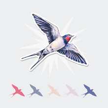Beautiful Swallow Vector Sticker. Watercolor Illustration. Spring Bird Brings Love. Handwork