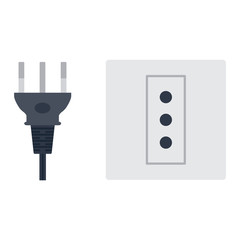 Electric outlet illustration on white background. Energy socket electrical outlet plug appliance interior icon. Wire cable cord connection electrical outlet plug