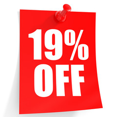 Discount 19 percent off. 3D illustration on white background.