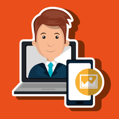 Wall Mural - laptop man smartphone web vector illustration eps 10