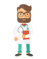 Sticker - Young male doctor standing with stethoscope.