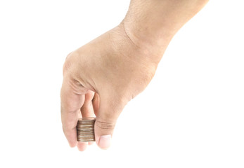 coins in  hand on isolated white background,investment,Add money