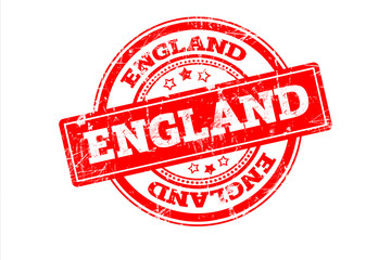 ENGLAND written on red grunge round vintage rubber stamp.