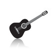 © i3alda - Acoustig black guitar, isolated musical instrument with reflection. Vector illustration