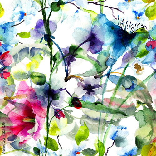 Seamless pattern with colorful flowers