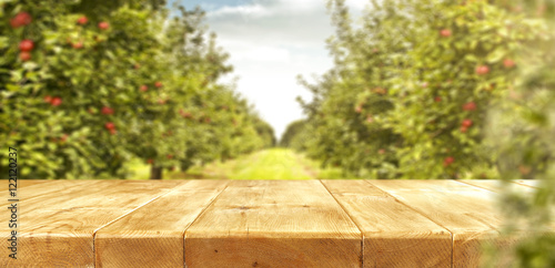 Fotografía apples and wooden table place