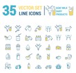 © marinashevchenko - Set vector icons graphic thin outline in a linear design. Element emblem symbols of goat milk, the dairy industry and dairy products.Organic product. Cheese, Allergy-free baby food, dry milk.