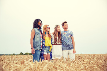 Sticker - smiling young hippie friends on cereal field