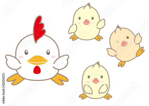 かわいい鶏と雛のセット 酉年イラスト素材 Adobe Stock でこの