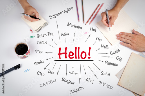 Fotografie, Obraz Hello word in different languages of the world. The meeting at t