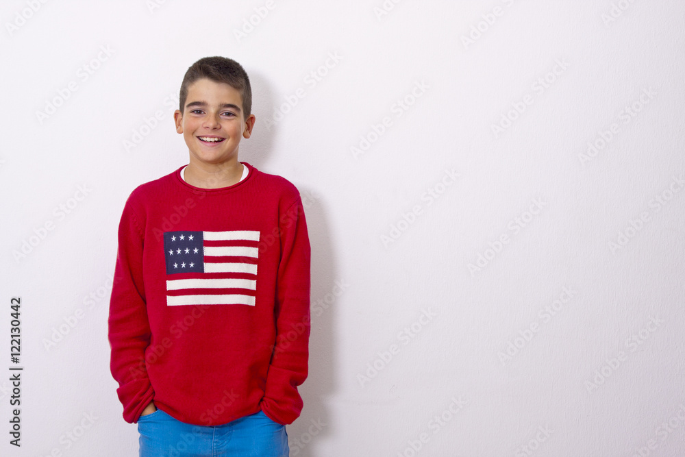 child isolated on white with American flag Stock Photo | Adobe Stock