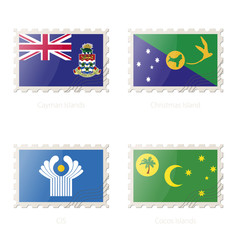 Wall Mural - Postage stamp with the image of Cayman Islands, Christmas Island, CIS, Cocos Islands flag.