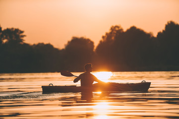 Canvas Print - Enjoying the best sunset on river. 