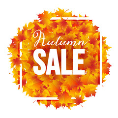 Wall Mural - Autumn Sale poster with yellow leaves. Fall sale discount poster template