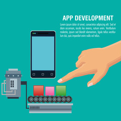 human hand cubes and smartphone icon. app development and programming theme. colorful design. vector