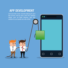 cartoons cubes and smartphone icon. app development and programming theme. colorful design. vector i