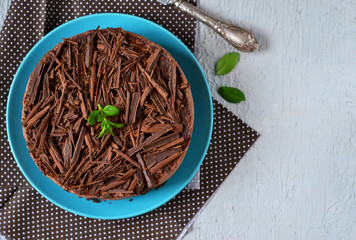 Wall Mural - Chocolate cheesecake with mascarpone, chocolate biscuit 