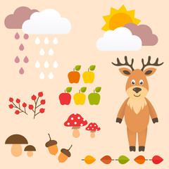 Wall Mural - autumn set with deer