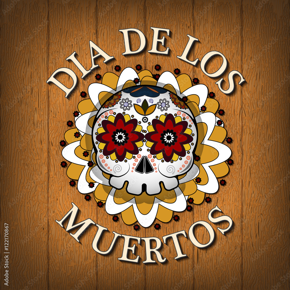 Day Of The Dead Skull Vector poster background. Dia de los muertos ...