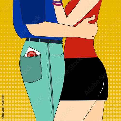 Safe Sex Vector Illustration Man And Woman Hugging Contraceptive
