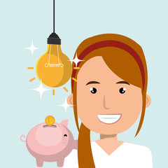 woman piggy coin idea vector illustration eps 10