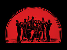 Orchestra Player Design On Sunset Background Graphic Vector
