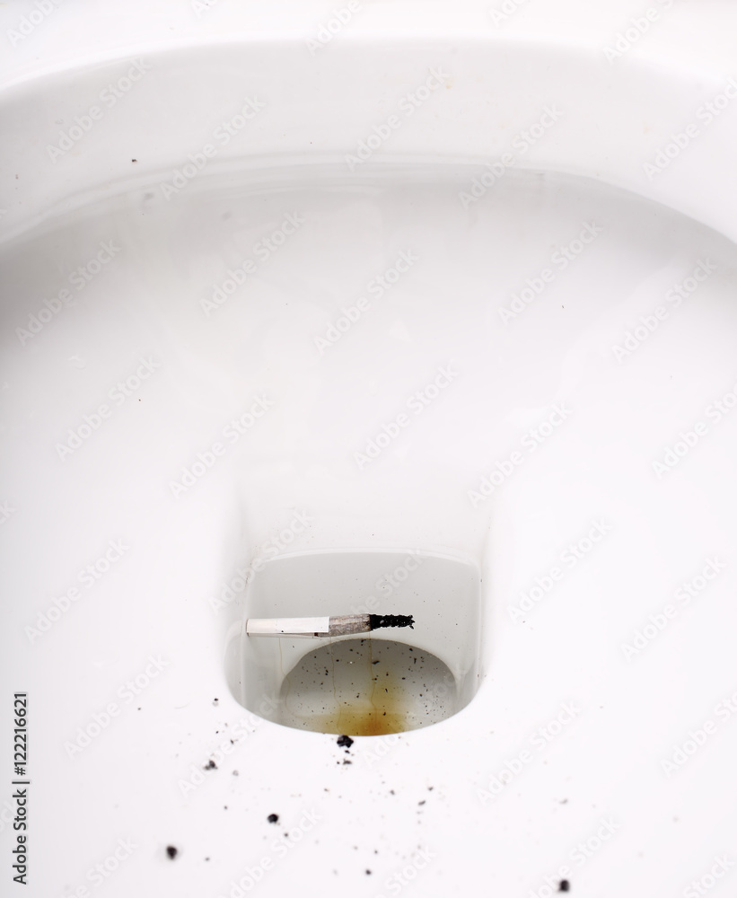 cigarette butts in toilet Cigarette butt in toilet bowl Stock Photo