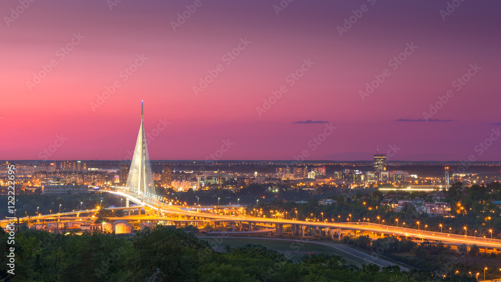 Obraz na płótnie Beautiful panorama of Belgrade town at dusk w salonie