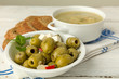 Soup with olives and brown bread