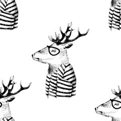 Wall Mural - Seamless pattern with dressed up deer