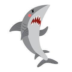 Wall Mural - Angry Shark animal cartoon character. Isolated on white background. Vector illustration.