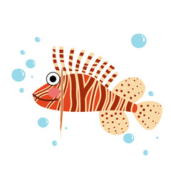 Lionfish side view animal cartoon character. Isolated on white background. Vector illustration.