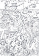 Under water sea life drawn in line art style. Coloring book page design