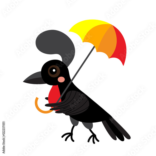 Umbrellabird animal cartoon character. Isolated on white background