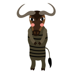 Wall Mural - Blue Wildebeest standing on two legs animal cartoon character. Isolated on white background. Vector illustration.