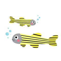 Zebrafish animal cartoon character. Isolated on white background. Vector illustration.