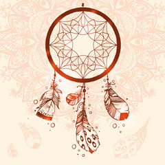 Hand drawn vector Native American Indian talisman dreamcatcher w