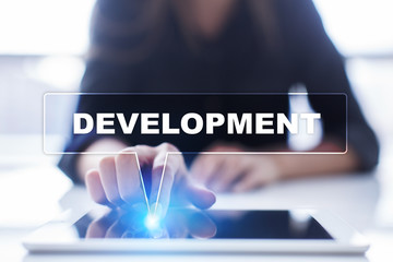 woman is using tablet pc, pressing on virtual screen and selecting 
