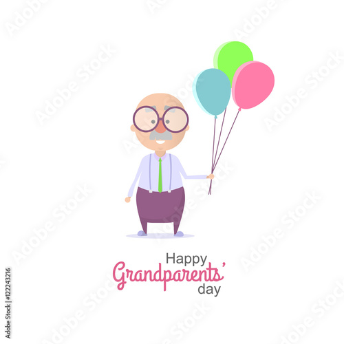Grandparents day. Grandpa with balloons. Vector illustration Stock