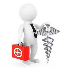 Poster - 3D Doctor Character with Silver Medical Caduceus Symbol. 3d Rend