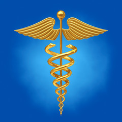Poster - Gold Medical Caduceus Symbol. 3d Rendering