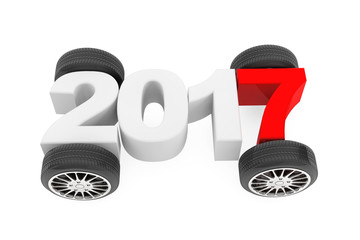 Poster - 2017 Year Concept with Car Wheels. 3d Rendering
