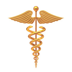 Poster - Gold Medical Caduceus Symbol. 3d Rendering