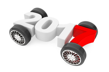 Poster - 2017 Year Concept with Car Wheels. 3d Rendering